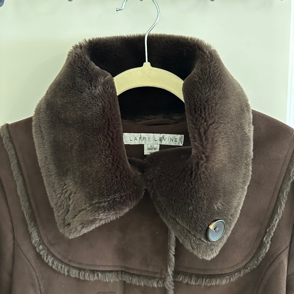 Larry Levine Chocolate Brown Faux Suede / Shearling Zip Toggle Buttons Sz XS - Picture 12 of 12